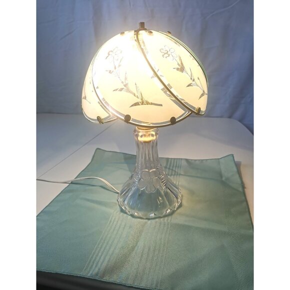 1940s-50s Frosted Glass Floral Lamp Dogwood Flower Base Art Deco Revival - Picture 3 of 13